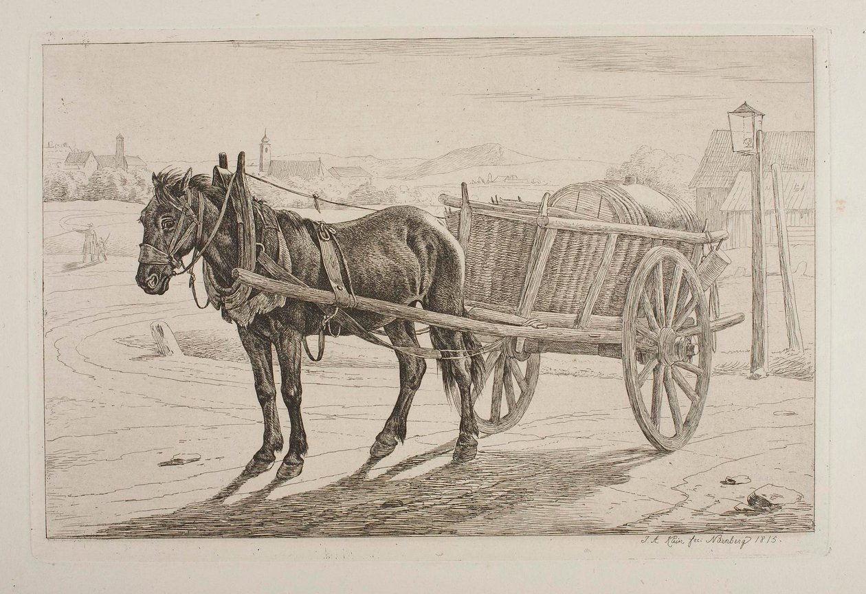 Cheval avec chariot à bière - Johann Adam Klein