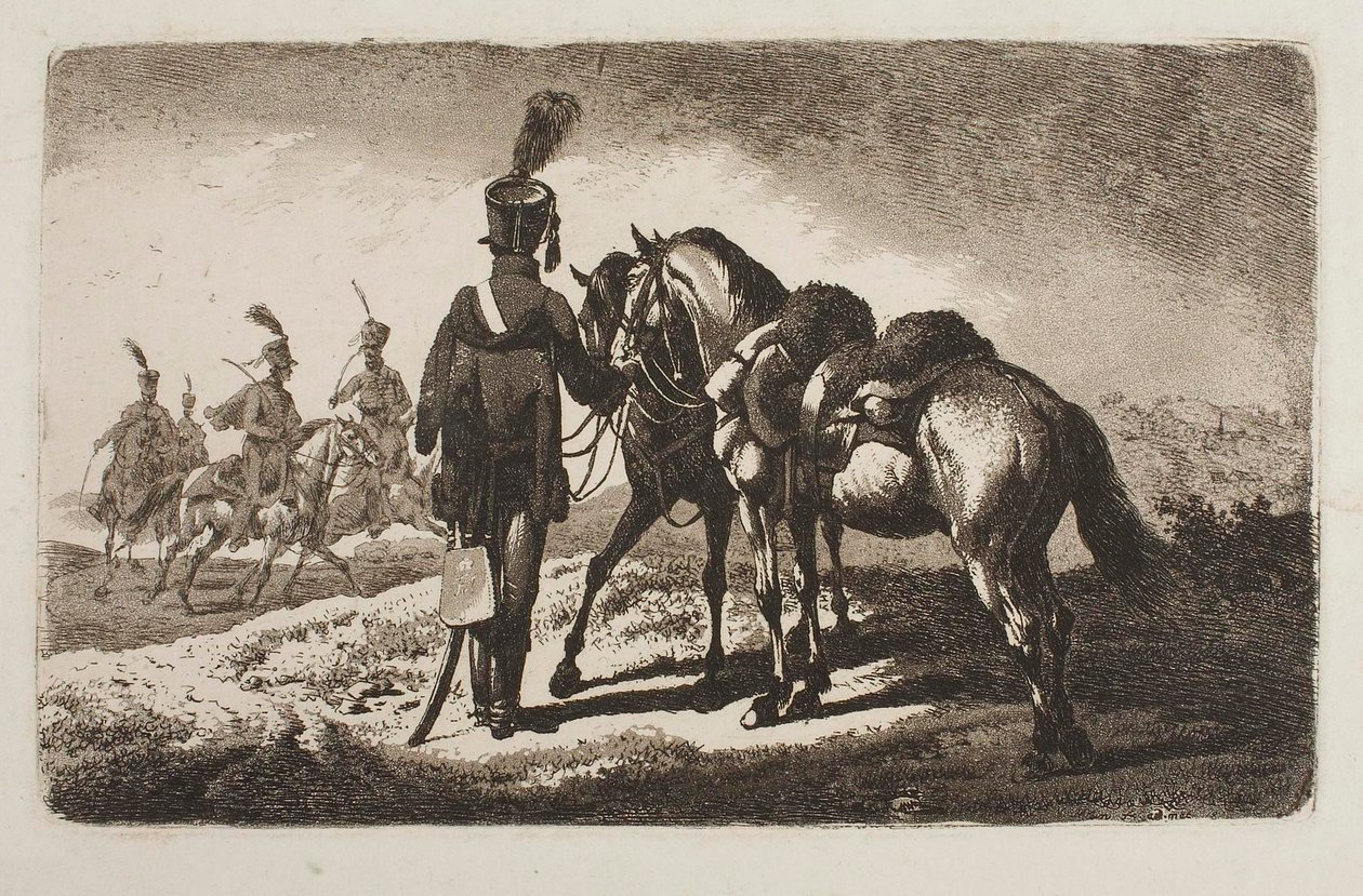 Hussard avec des chevaux - Johann Adam Klein