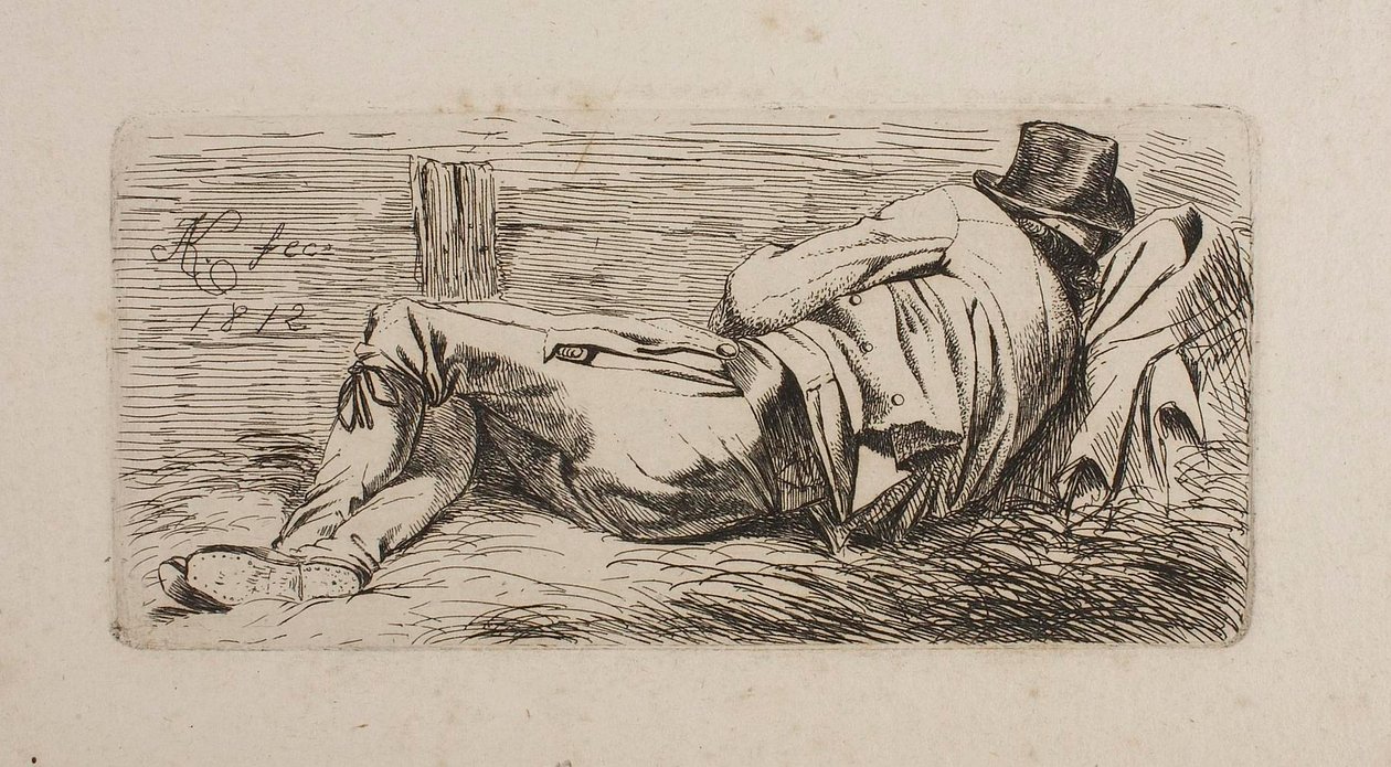 Homme endormi sur une litière - Johann Adam Klein