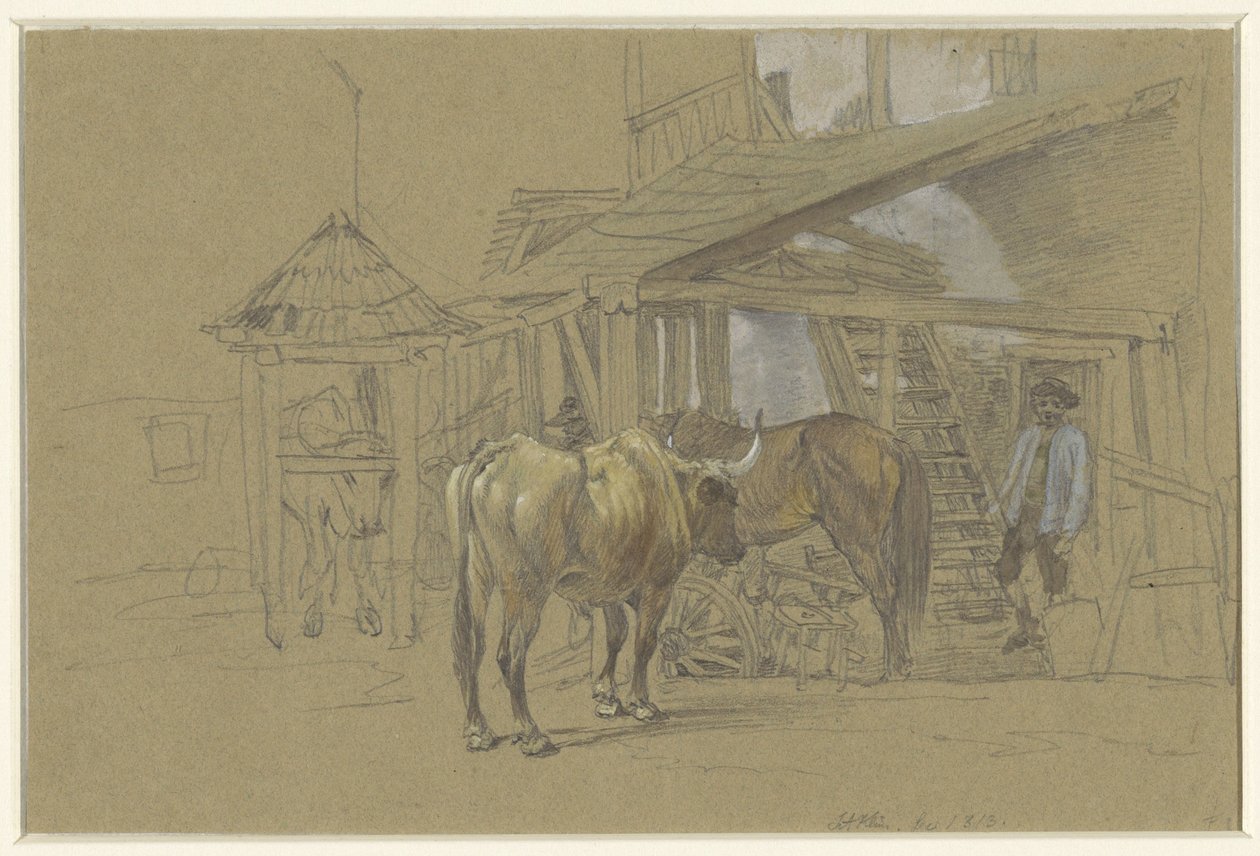 Bœufs et un cheval chez le maréchal-ferrant - Johann Adam Klein
