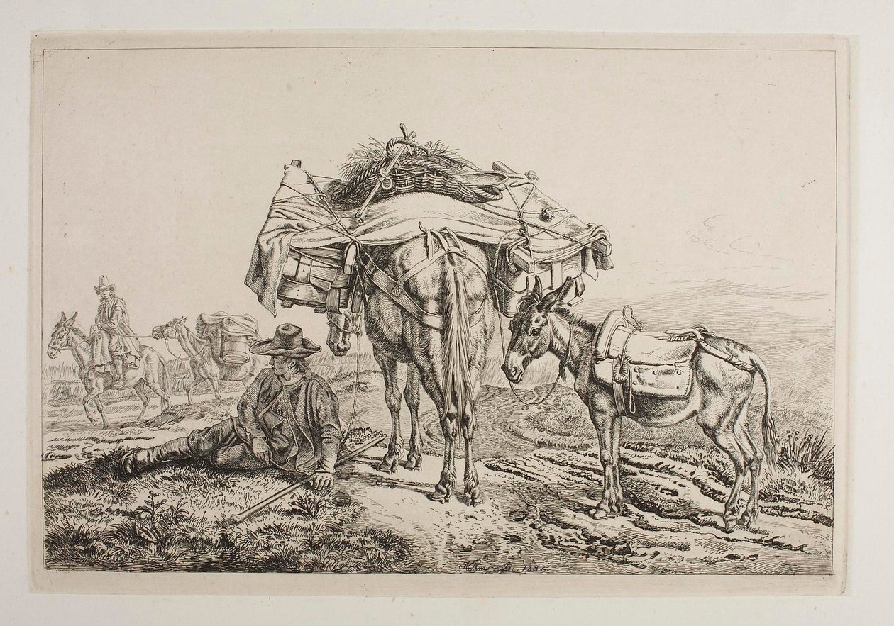 Mulet chargé dans la campagne romaine - Johann Adam Klein