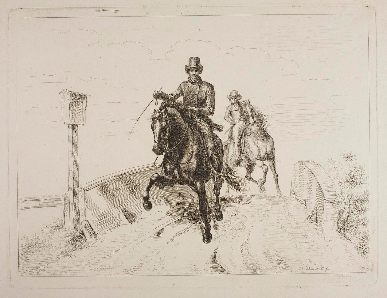 Deux cavaliers au galop sur un pont - Johann Adam Klein