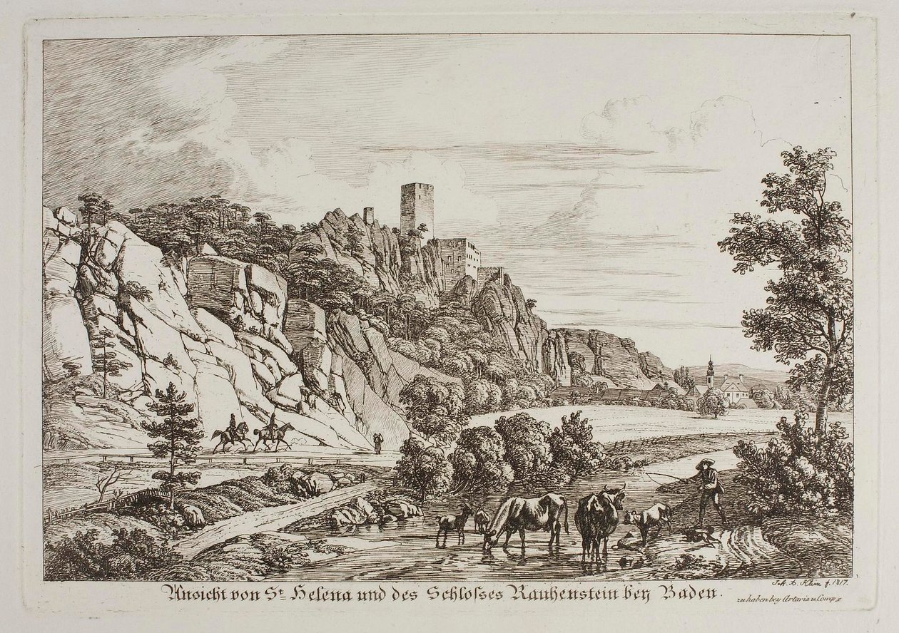 Vue de Sainte-Hélène et du château de Rauhenstein près de Baden - Johann Adam Klein