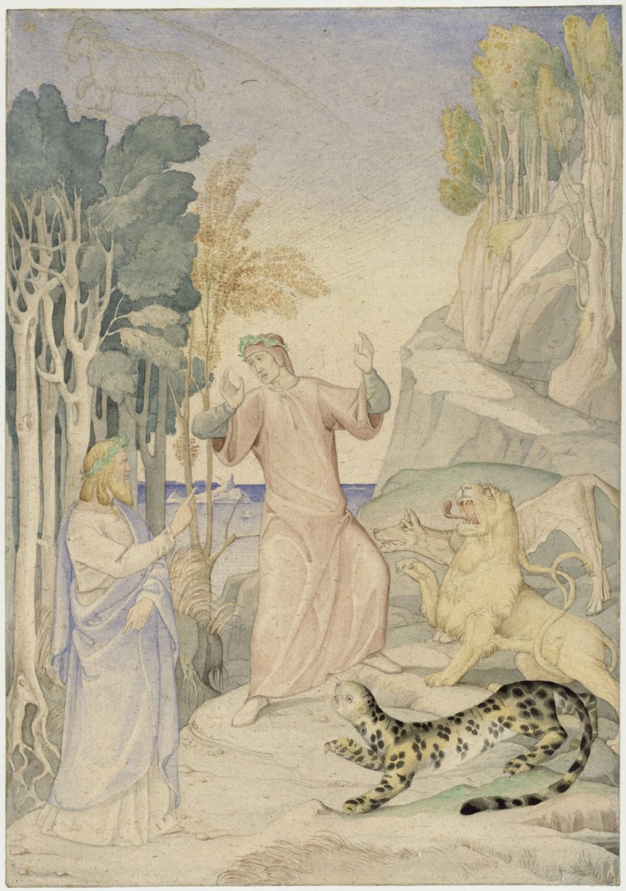 Dante et Virgile devant les trois bêtes sauvages à l