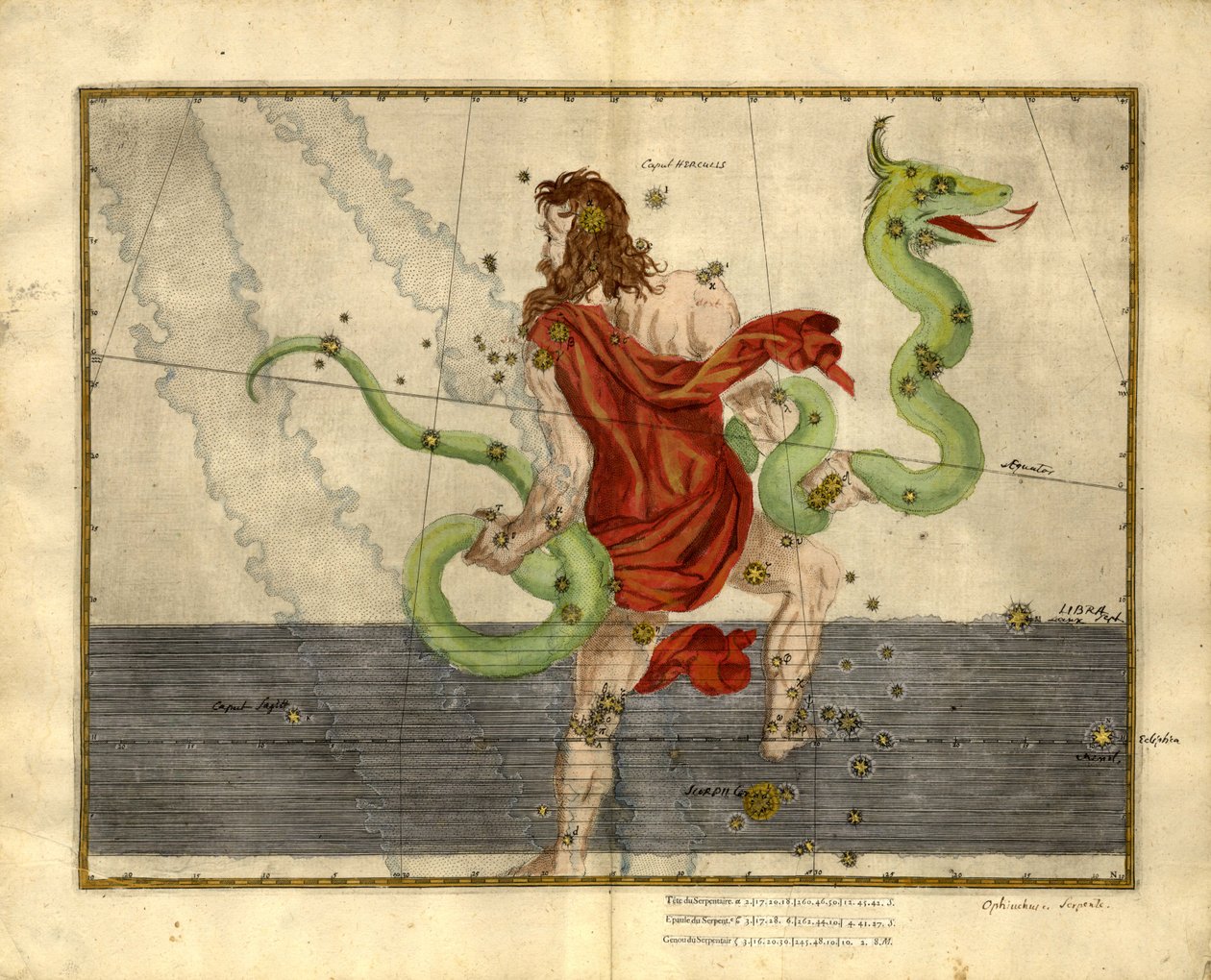 Ophiuchus, le porteur de serpent, de "Uranometria". - Johann Bayer
