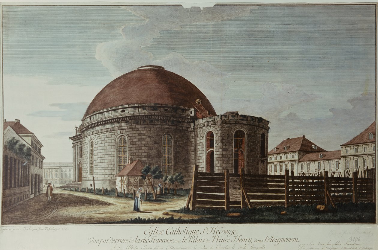 Cathédrale Sainte-Hedwige, Berlin (gravure colorée à la main) - Johann Carl Wilhelm Rosenberg