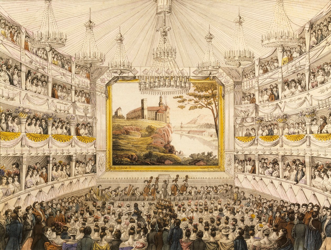 Autriche, Vienne, Intérieur du Théâtre an der Wien, impression aquarellée par J.C. Schoeller - Johann Christian (after) Schoeller