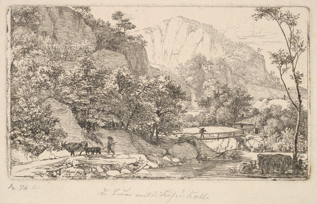 Paysanne avec vache et veau, dans l