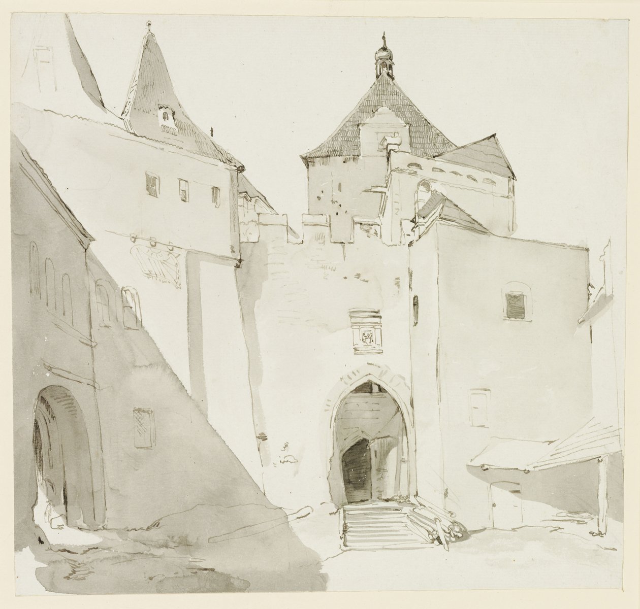 Ancienne porte de ville et bâtiments adjacents - Johann Christian Reinhart