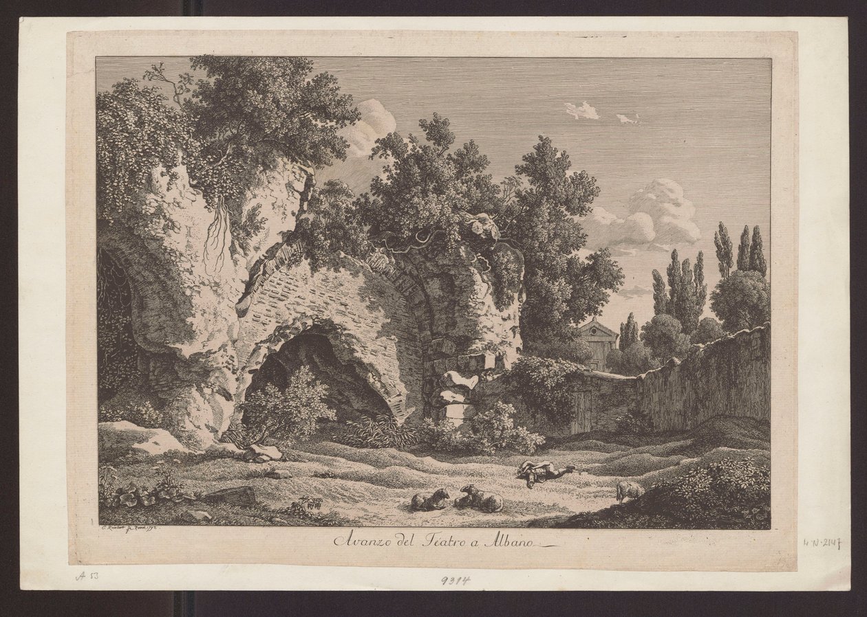 Vue du théâtre à Albano (Berger avec des moutons parmi les ruines) - Johann Christian Reinhart