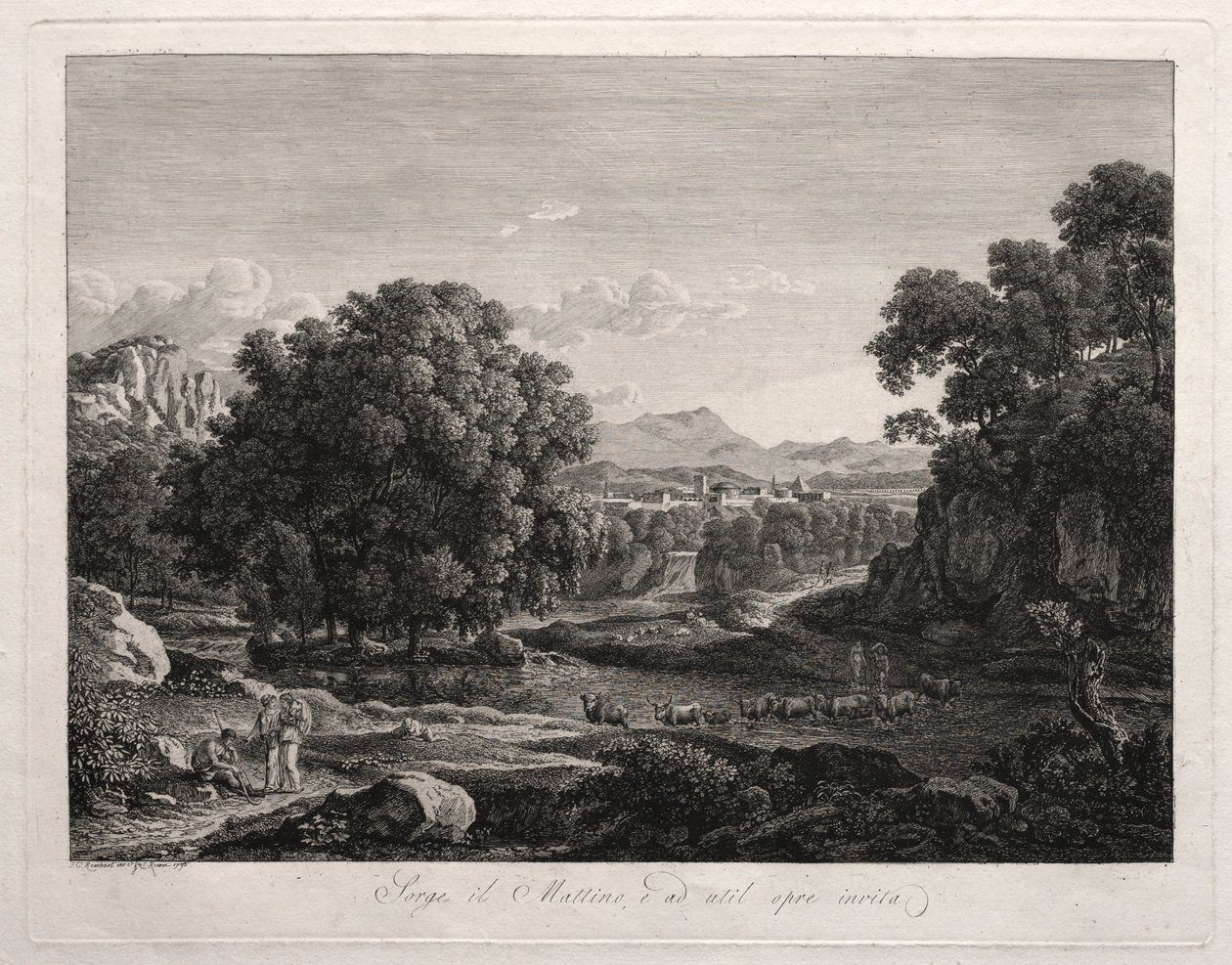 Paysage héroïque : Traversée de la rivière par le bétail - Johann Christian Reinhart