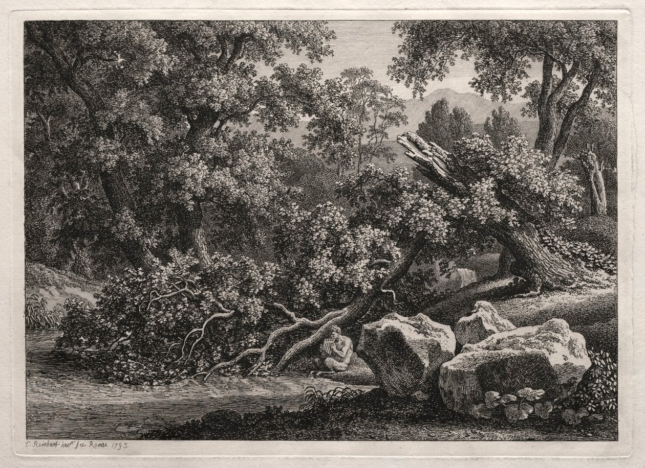 Paysage héroïque : Le satyre jouant de la flûte, 1795 - Johann Christian Reinhart