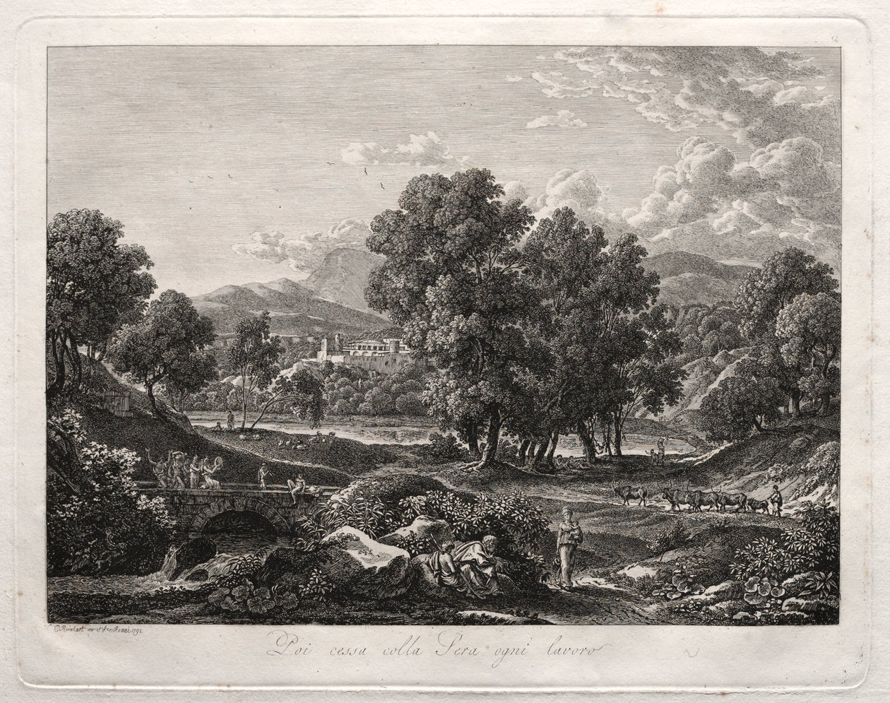 Paysage héroïque : La danse du berger sur le pont - Johann Christian Reinhart