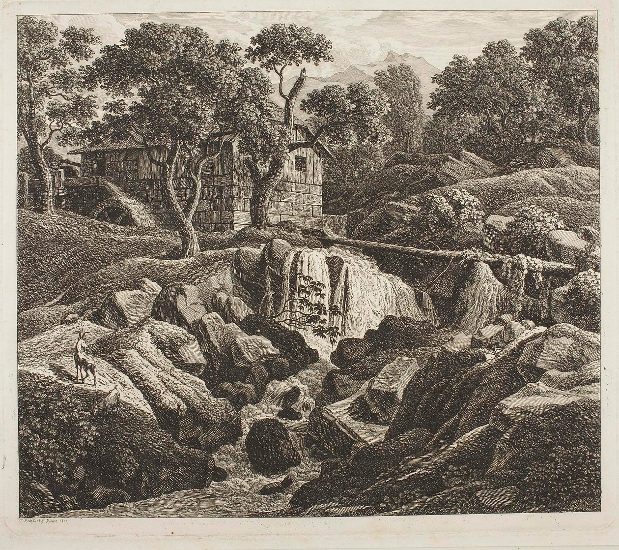 Paysage avec roue de moulin - Johann Christian Reinhart