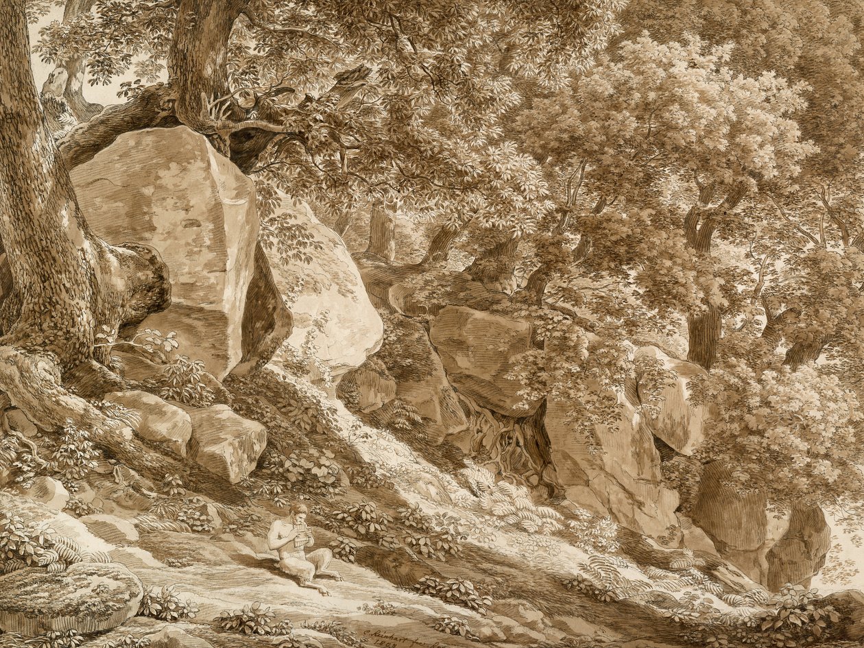 Paysage rocheux avec Pan jouant de la flûte (dans le parc de la Villa Chigi, Ariccia) - Johann Christian Reinhart