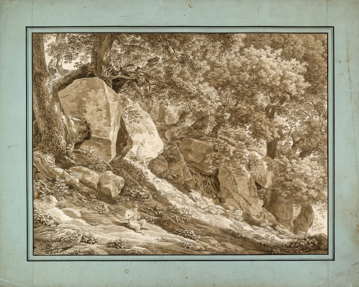 Paysage rocheux avec Pan jouant de la flûte - Johann Christian Reinhart
