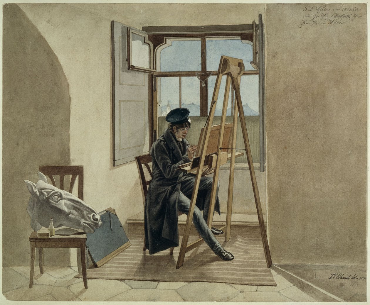 Le peintre Johann Adam Klein à son chevalet dans son atelier au palais comtal Chotek à Vienne - Johann Christoph Erhard