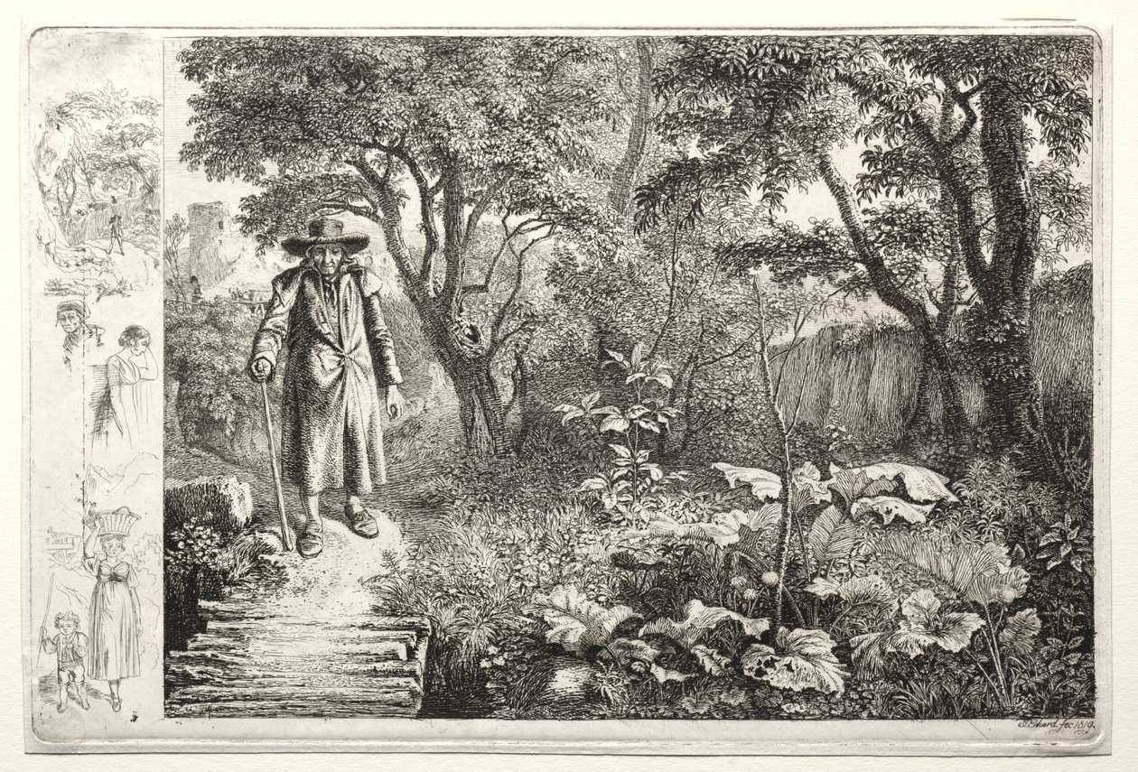 Vieil homme devant le pont de rondins - Johann Christoph Erhard