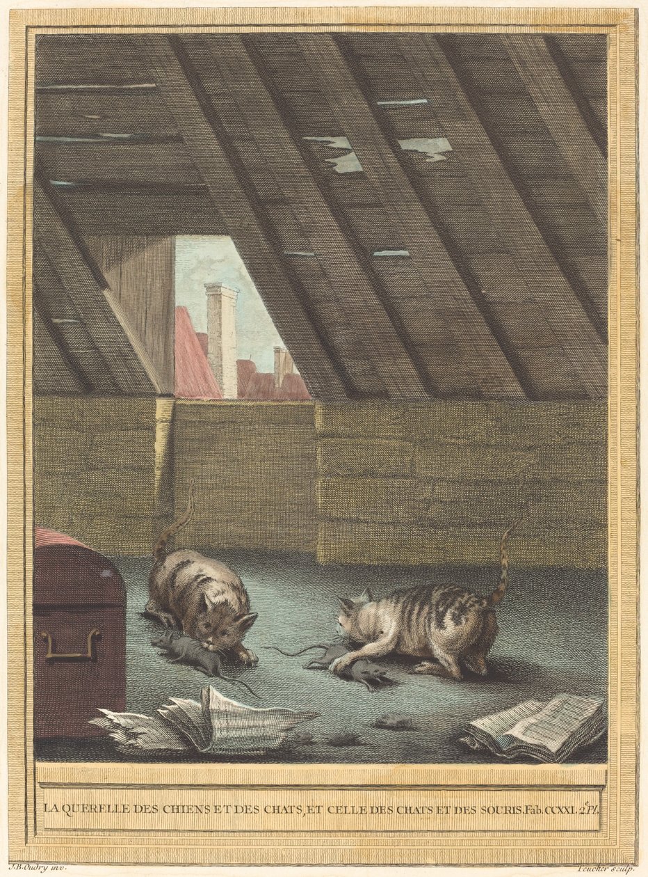 La querelle des chiens et des chats et celle des chats et des souris - Johann Christoph Teucher after Jean Baptiste Oudry