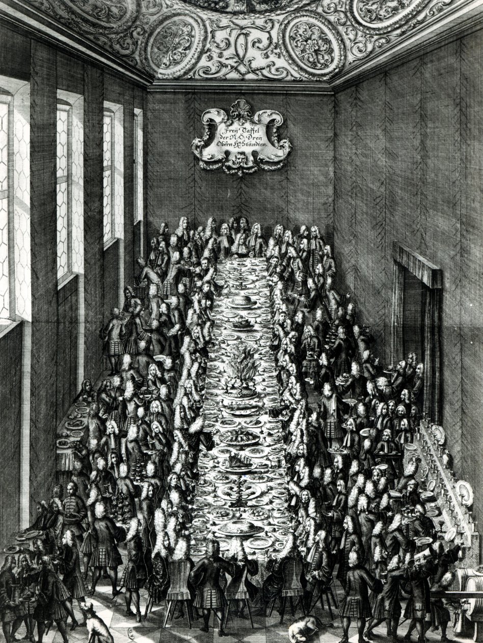 Un grand repas en Allemagne, gravé par Christian Engelbrecht (1672-1735) et Johann Andreas Pfeffel (1674-1748) - Johann Cyriak Hackhofer