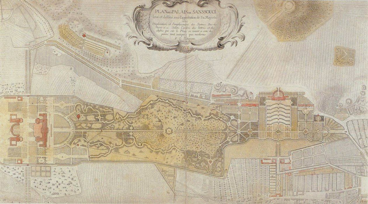 Plan du parc Frédéric de Sanssouci à Potsdam, 1772 - Johann David Schleuen