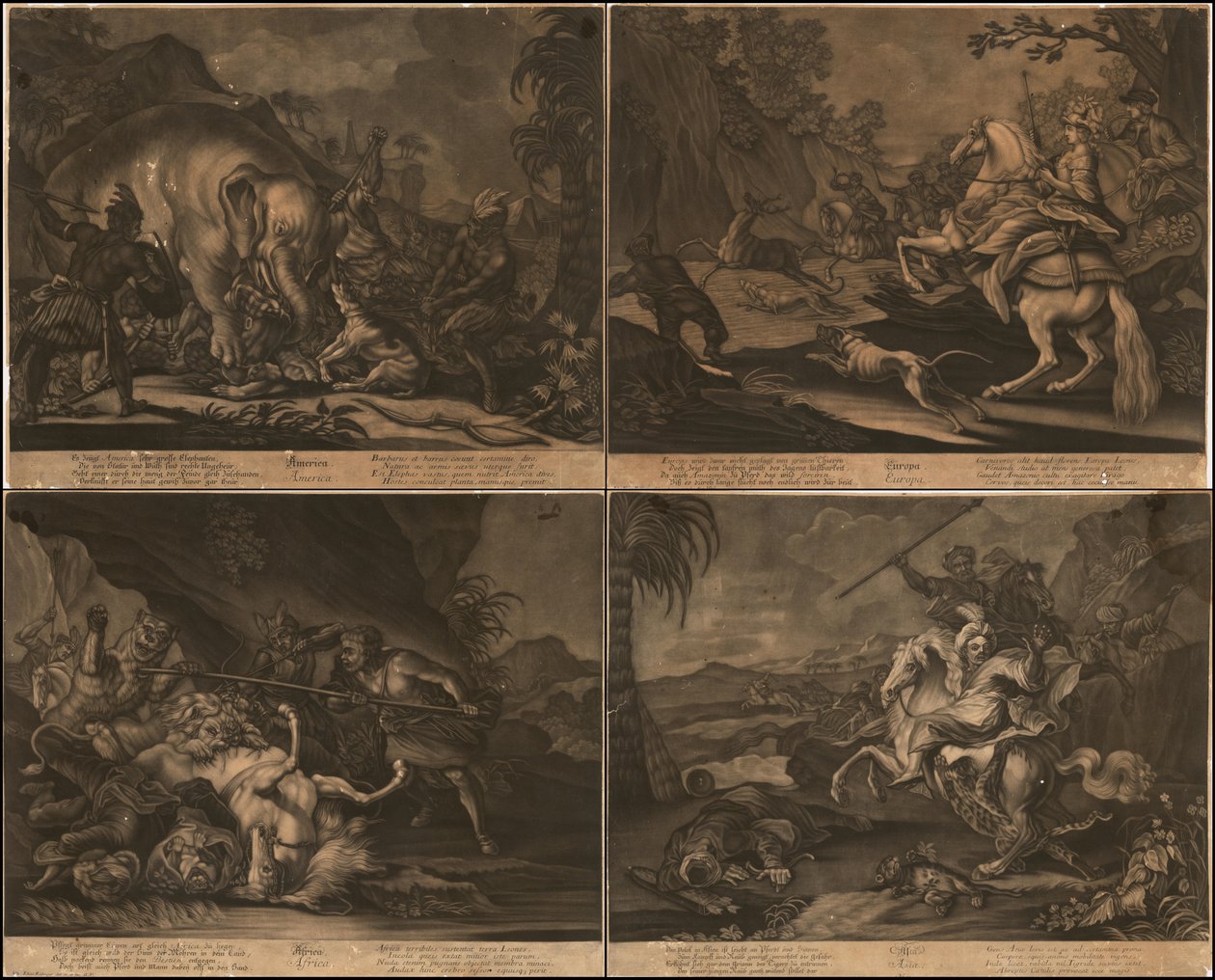 Ca. 1770 mezzotintes allégoriques de l