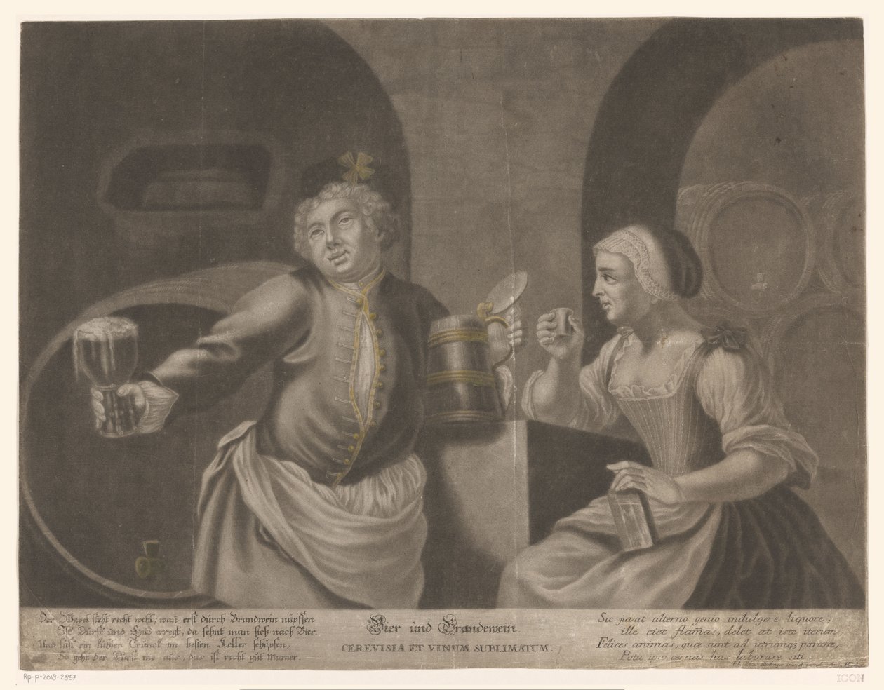 Homme et femme buvant de la bière et du brandy - Johann Elias Ridinger