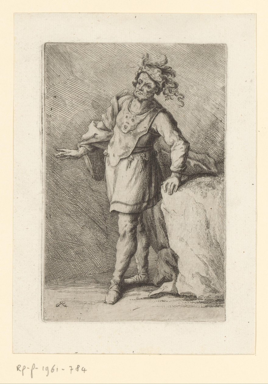 Guerrier debout avec un béret à plumes - Johann Elias Ridinger
