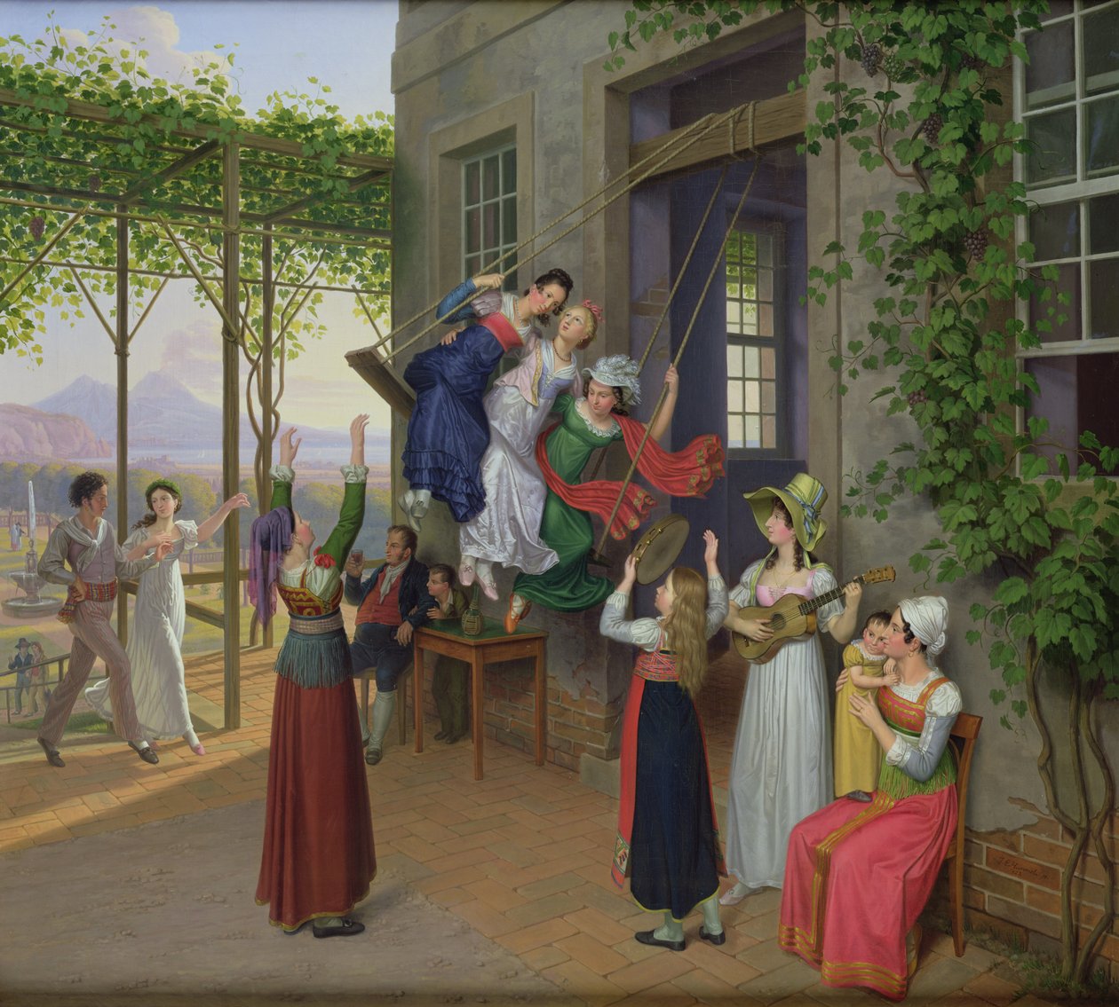 Jeunes jouant sur une balançoire dans un jardin près de Naples - Johann Erdmann Hummel