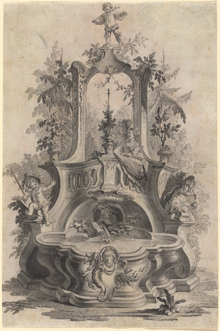 Fontaine rococo avec amoureux et les quatre éléments - Johann Esaias Nilson