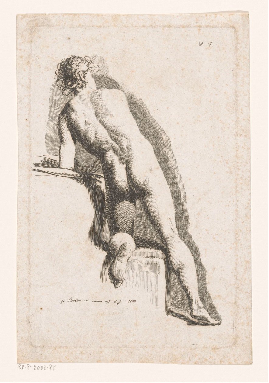 Homme nu agenouillé, vu de dos - Johann Friedrich Bolt