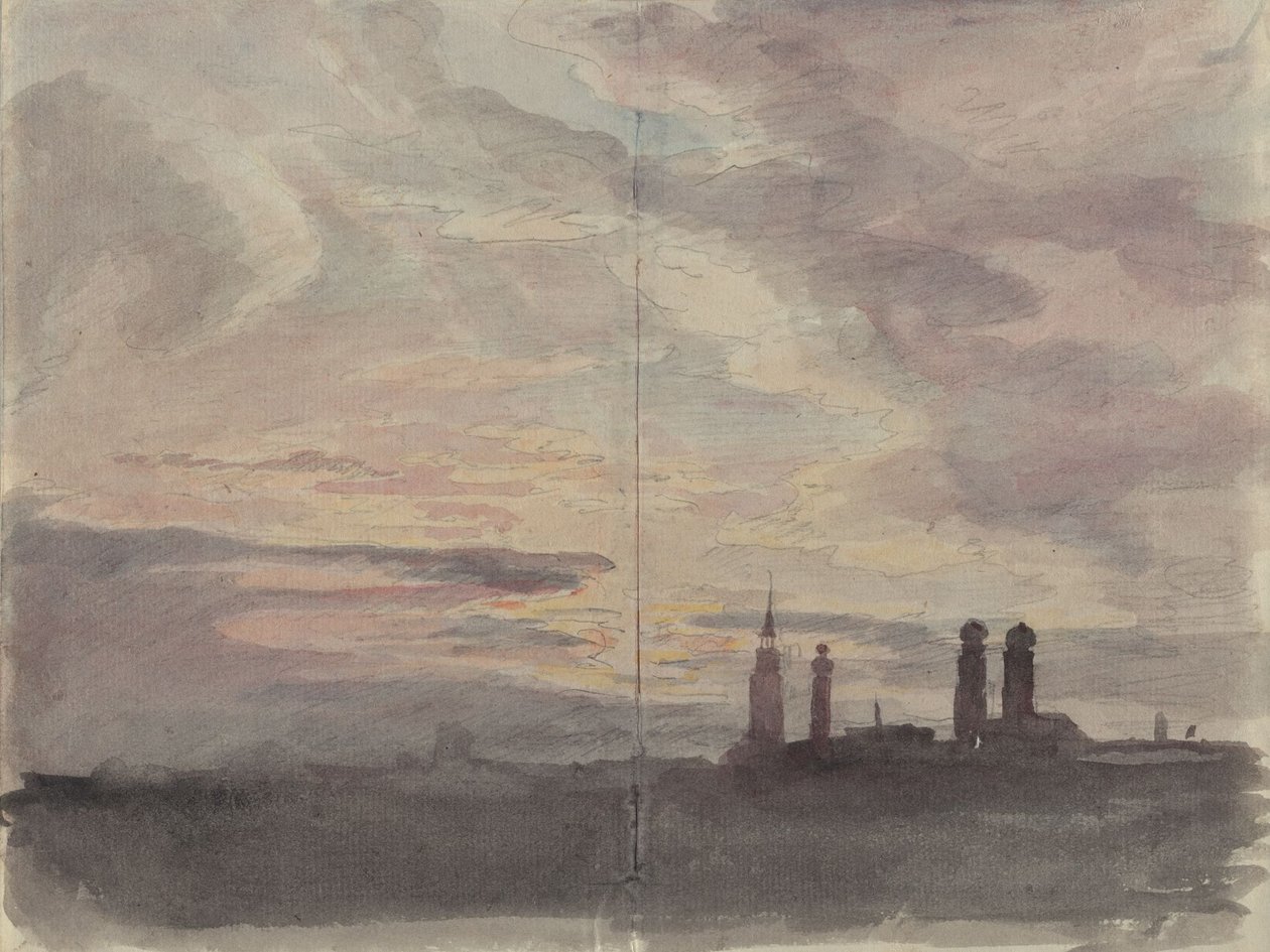 Munich : ciel du soir au-dessus de la silhouette de la ville - Johann Georg von Dillis
