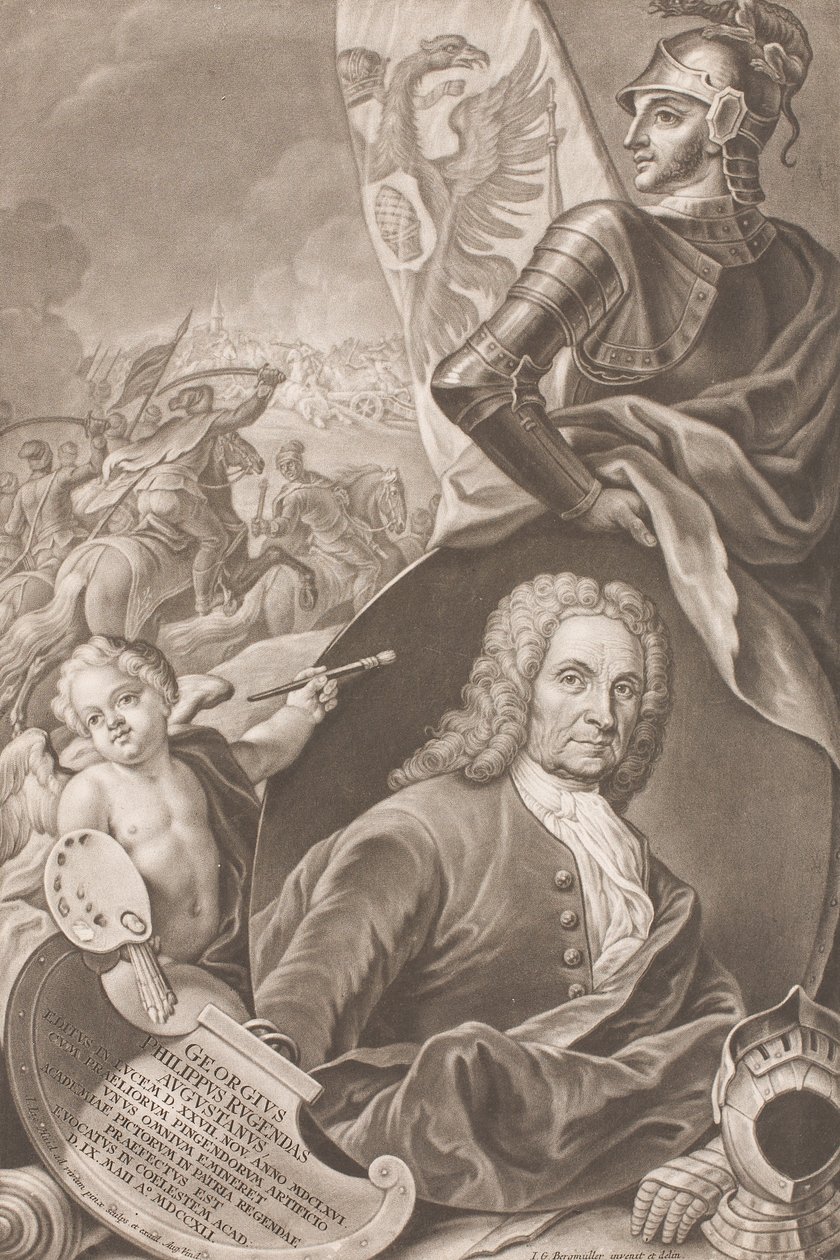 Portrait du peintre Georg Philipp Rugendas avec scène de bataille en arrière-plan - Johann Gottfried Haid