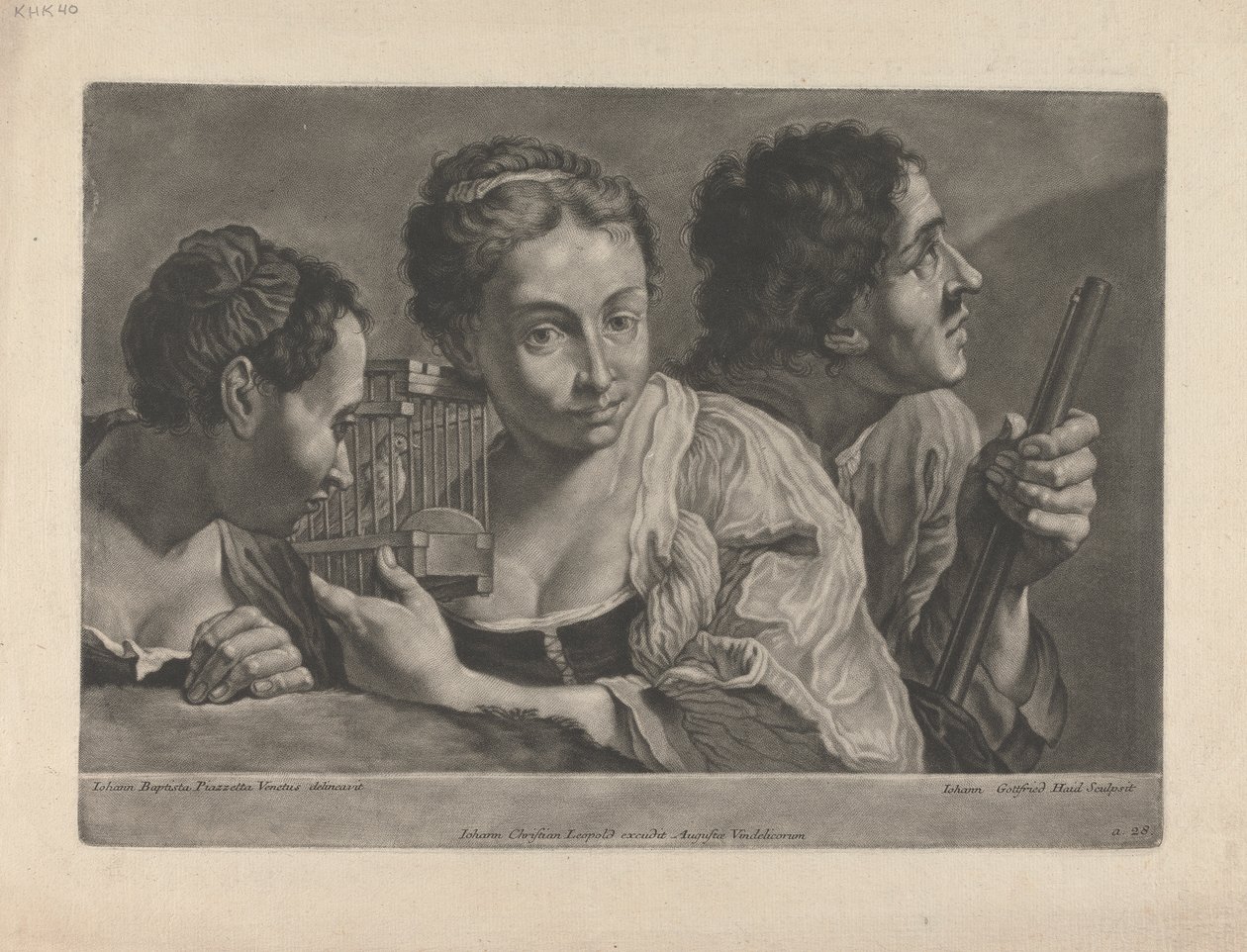 Deux femmes écoutant un oiseau, avec un homme tenant un fusil - Johann Gottfried Haid