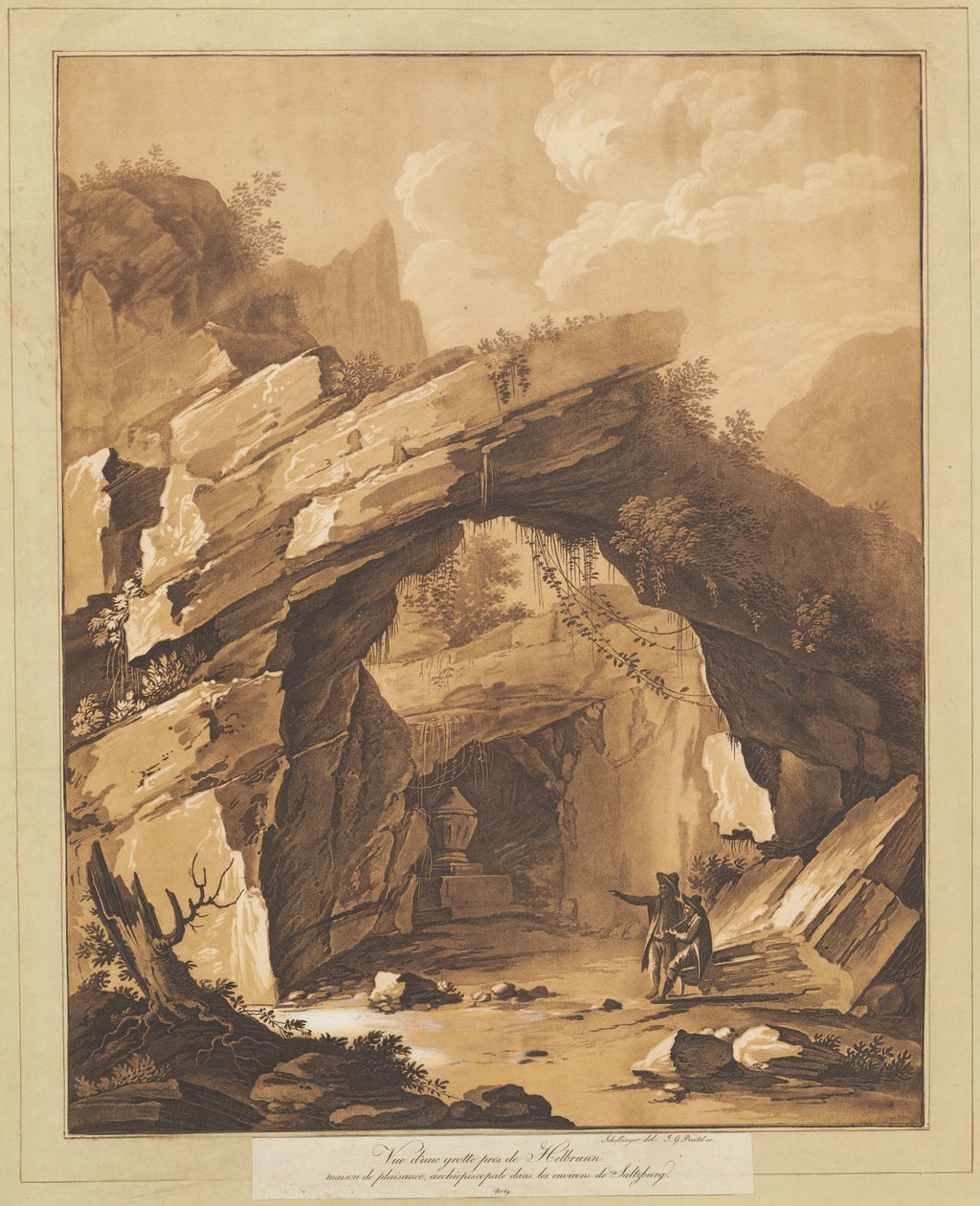 Vue de la grotte par Heilbrunn, près de Salzbourg - Johann Gottlieb Prestel, after Schellinger
