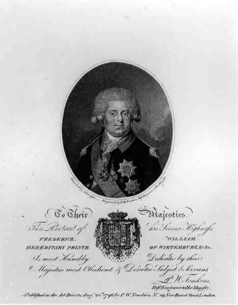 Portrait de Frédéric-Guillaume III (1770-1840), Prince héréditaire de Wurtemberg, gravé par Peltro William Tomkins, publié par P.W. Tomkins, 20 août 1796 - Johann Gottlieb after Schweppe