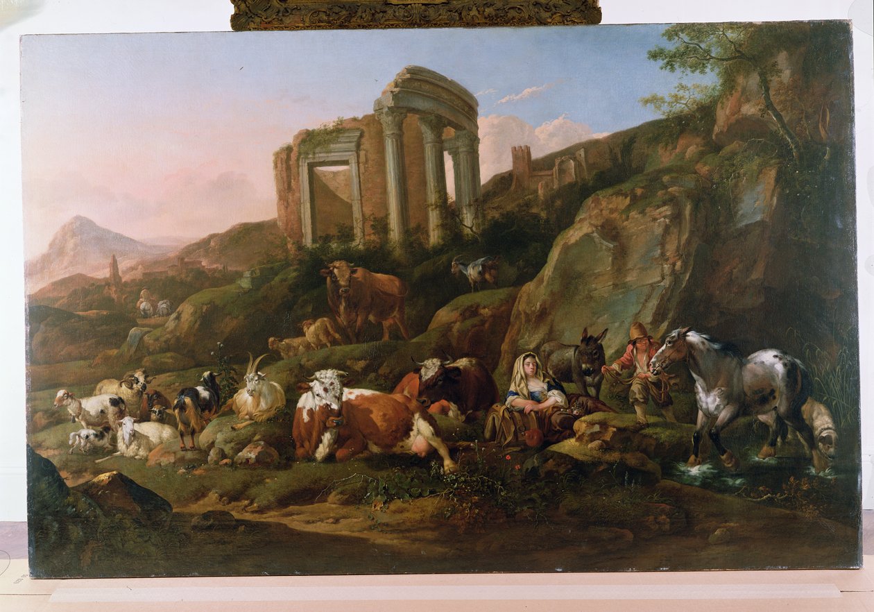 Paysage classique avec animaux - Johann Heinrich Roos