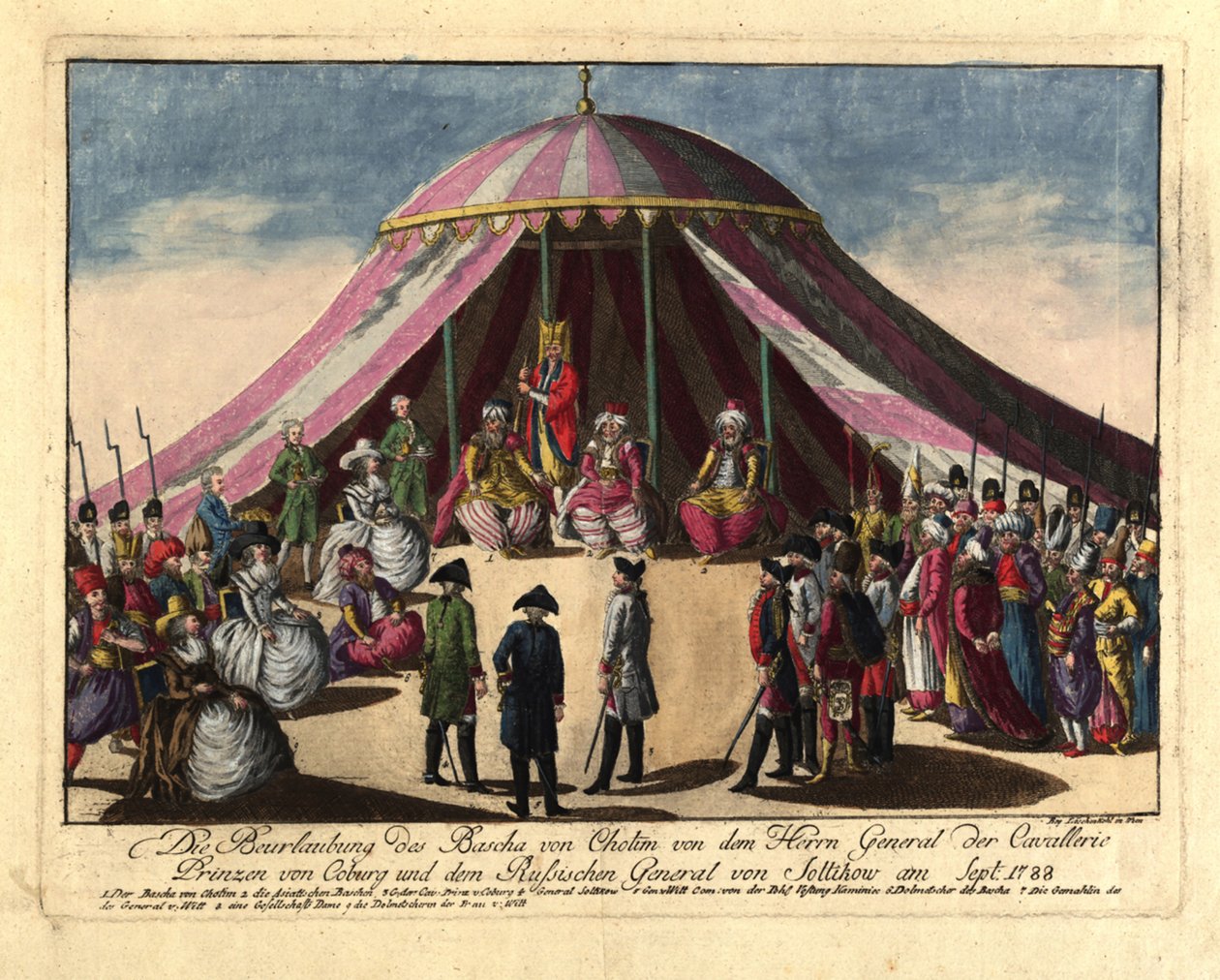 La déposition du pacha de Khotyn par le prince Josias de Saxe-Cobourg et le général, sept 1788 - Johann Hieronymus Loeschenkohl