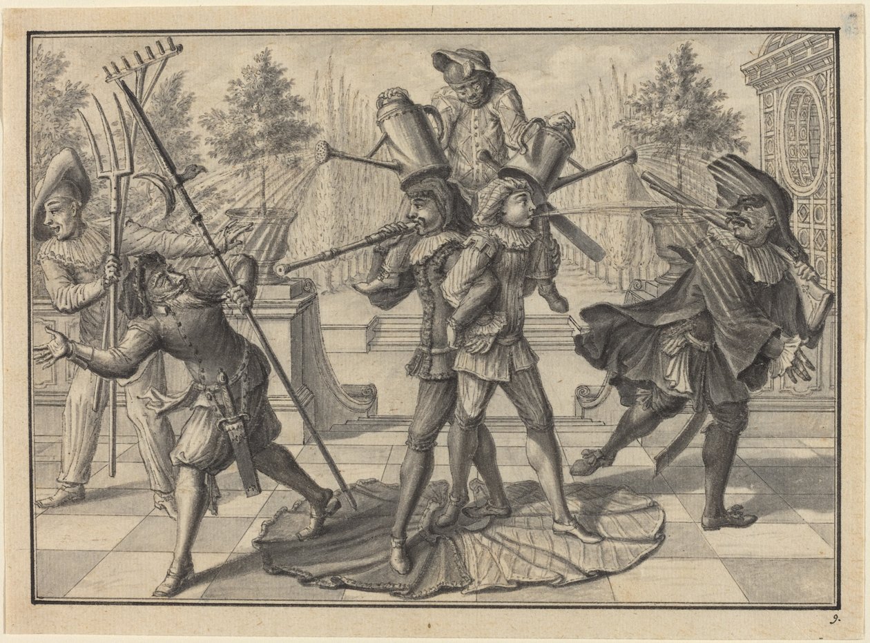 Arlequin et Scaramouche Créent une "Fontaine" - Johann Jacob Schubler