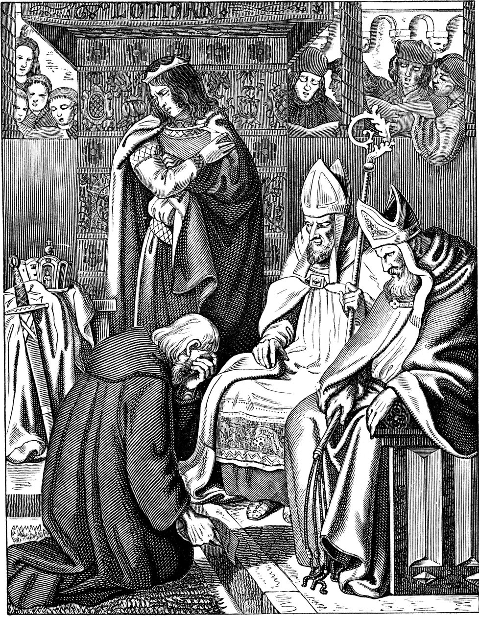 Louis le Pieux faisant pénitence à Attigny en 822, illustration de la Geschichte des deutschen Volkes par E. Duller, 1840 - Johann Jakob Kirchhoff