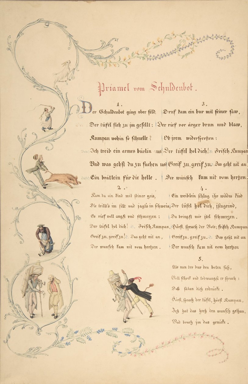 Feuilles de vers : Priamel vom Schuldenbot, fin du XVIIIe-début du XIXe siècle - Johann Martin Usteri