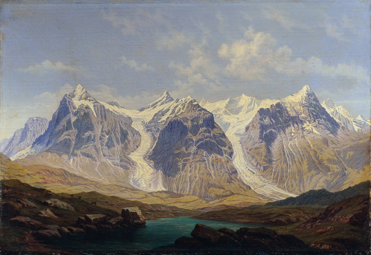 Wetterhorn, Mettenberg et Eiger avec les glaciers de Grindelwald entre eux - Johann Michael Sattler