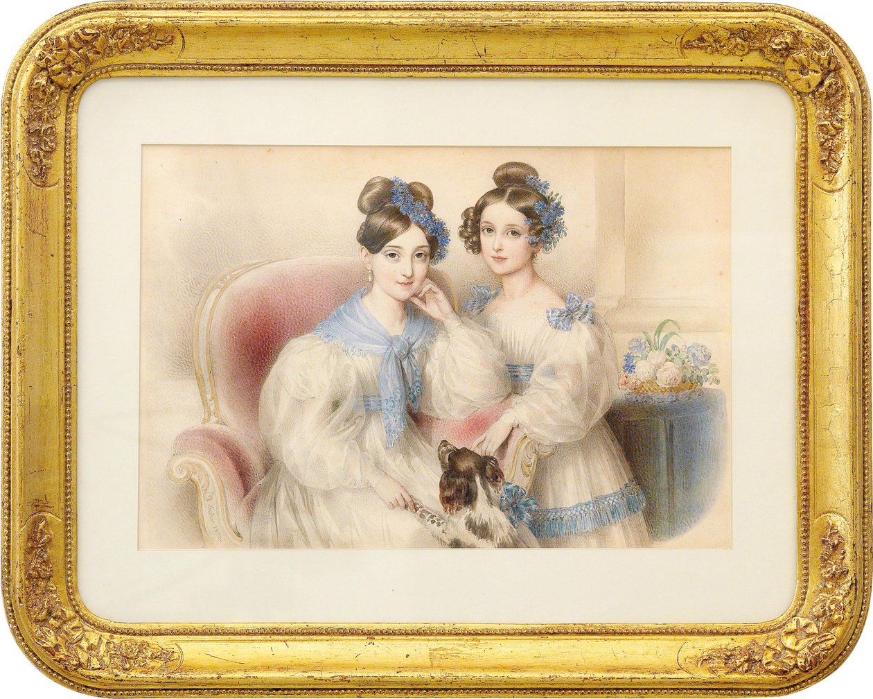 Double portrait des archiduchesses Maria Theresa 1816-1867 et Maria Karoline 1825-1915, 1832 - Johann Nepomuk Ender