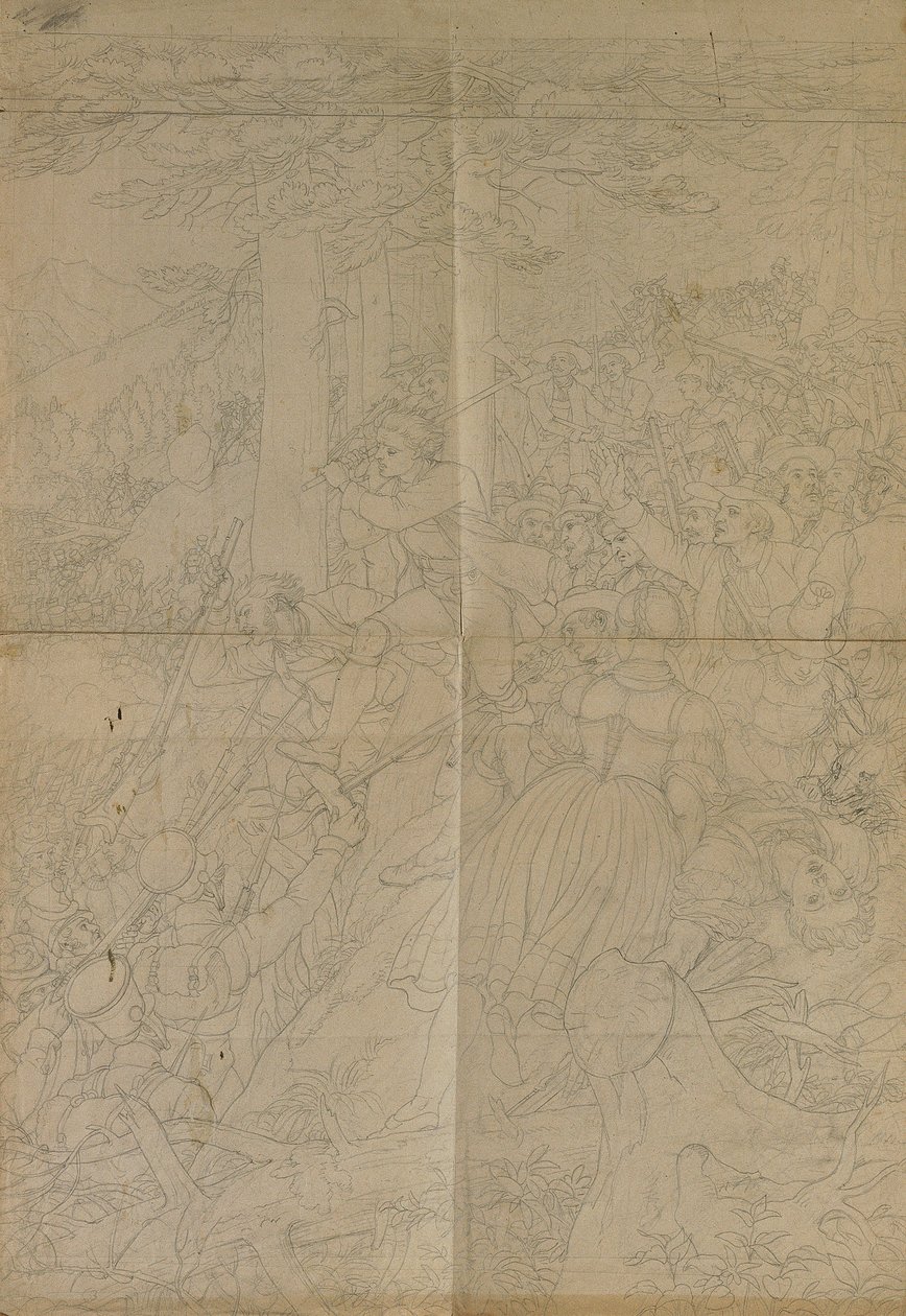 Dessin de contour pour "Scène de la lutte pour la liberté du Tyrol" - Johann Peter Krafft