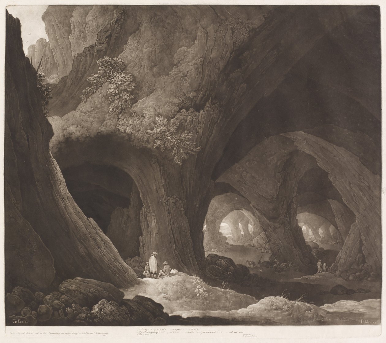Voyageurs dans des cavernes gigantesques - Johann Peter Pichler, after Guillam Dubois