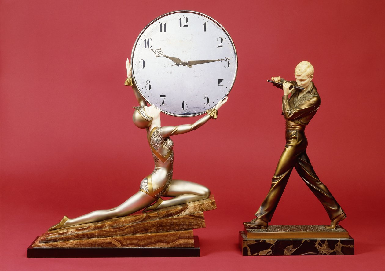 Fille agenouillée avec une horloge et un joueur de flûte - Johann Philipp Ferdinand Preiss