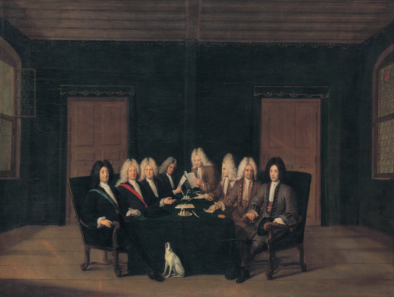 Français :  Les émissaires au traité de Bade en septembre 1714 The emissaries of the peace congress of Baden on september 7th, 1714 - Johann Rudolf Huber