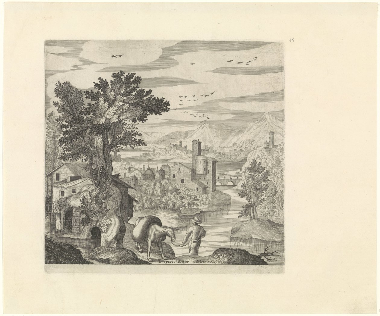 Paysage avec un paysan et son âne - Johann Sadeler (I)