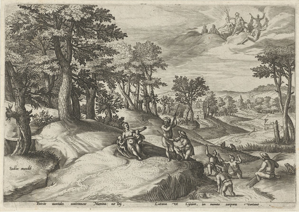 Leto (Latone) transforme les Lyciens en grenouilles - Johann Sadeler (I)