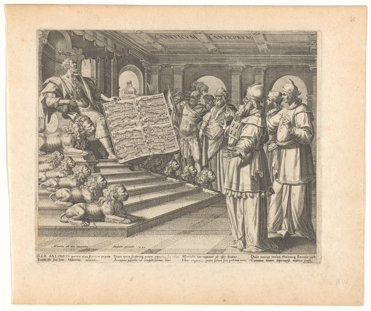 Gravure et page de titre avec Salomon comme compositeur du Cantique des Cantiques (série Cantique des Cantiques) - Johann Sadeler (I)
